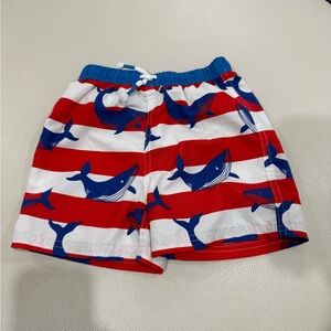 Mini Boden Striped Whale Print Shorts - Red, White, and Blue